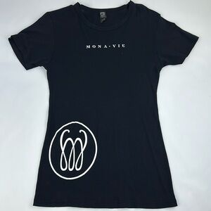 Mona-vie Black T with White screen print logos. XL.